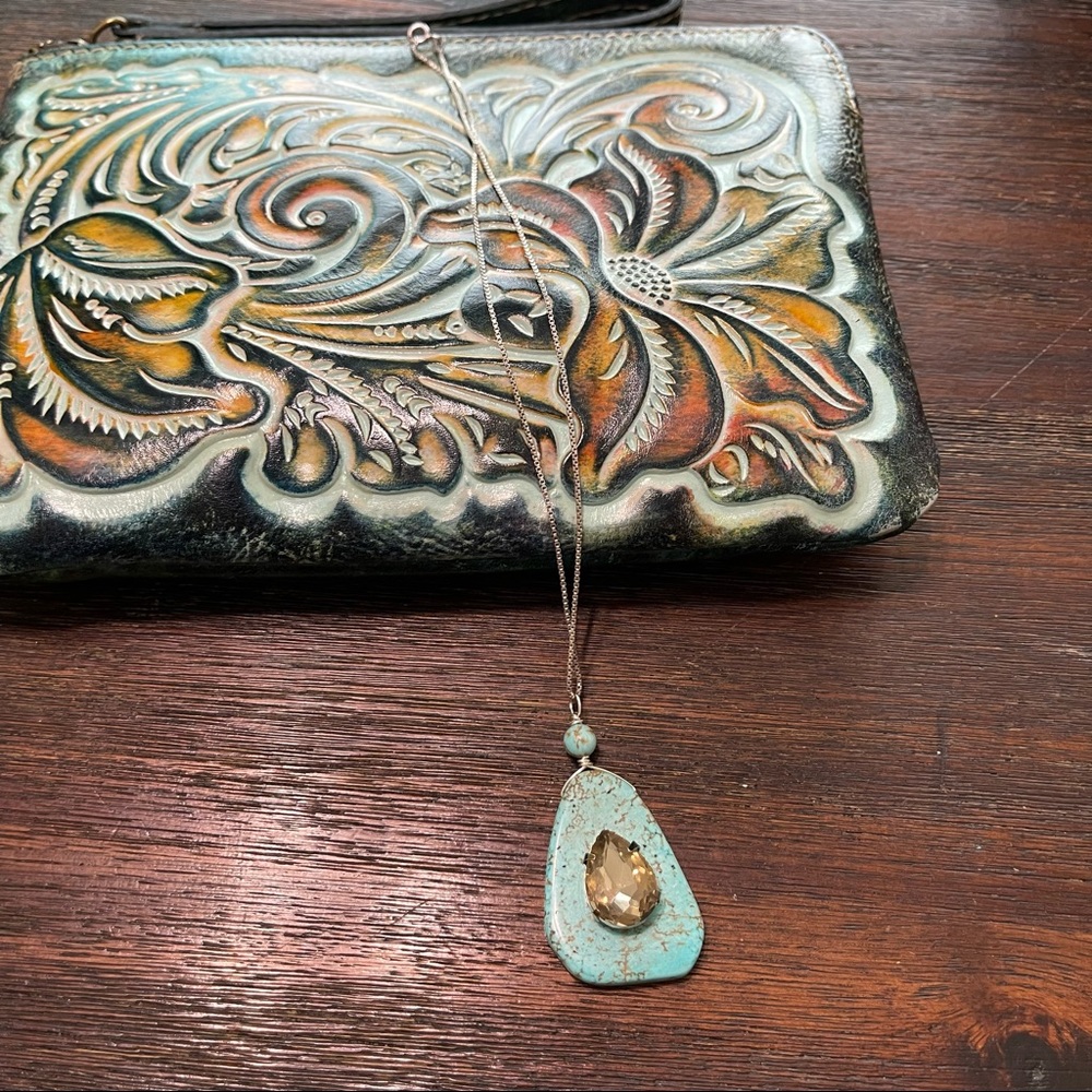 Real Turquoise champagne teardrop topaz silver pendant boho festival handmade